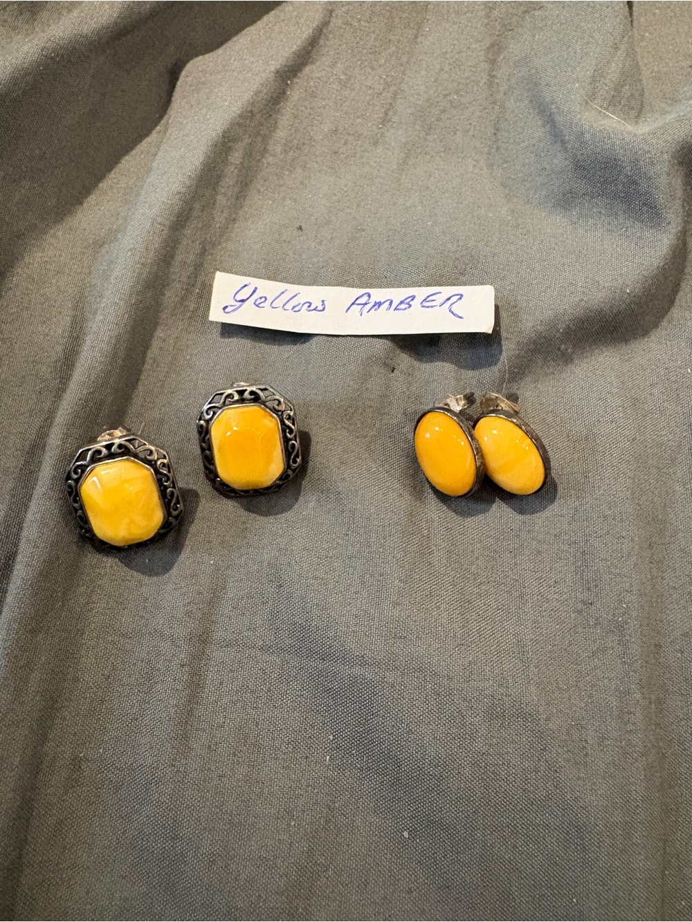 Yellow Amber Stone Stud Earrings - Women Jewelry